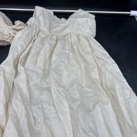 VTG CHRISTENING HANDMADE Off WHITE CROCHET GOWN DRESS BABY Bonnet Booties Slip - Picture 6 of 9